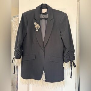 Cinq à Sept Black Roxie Blazer with ivory lace trim. Size 12